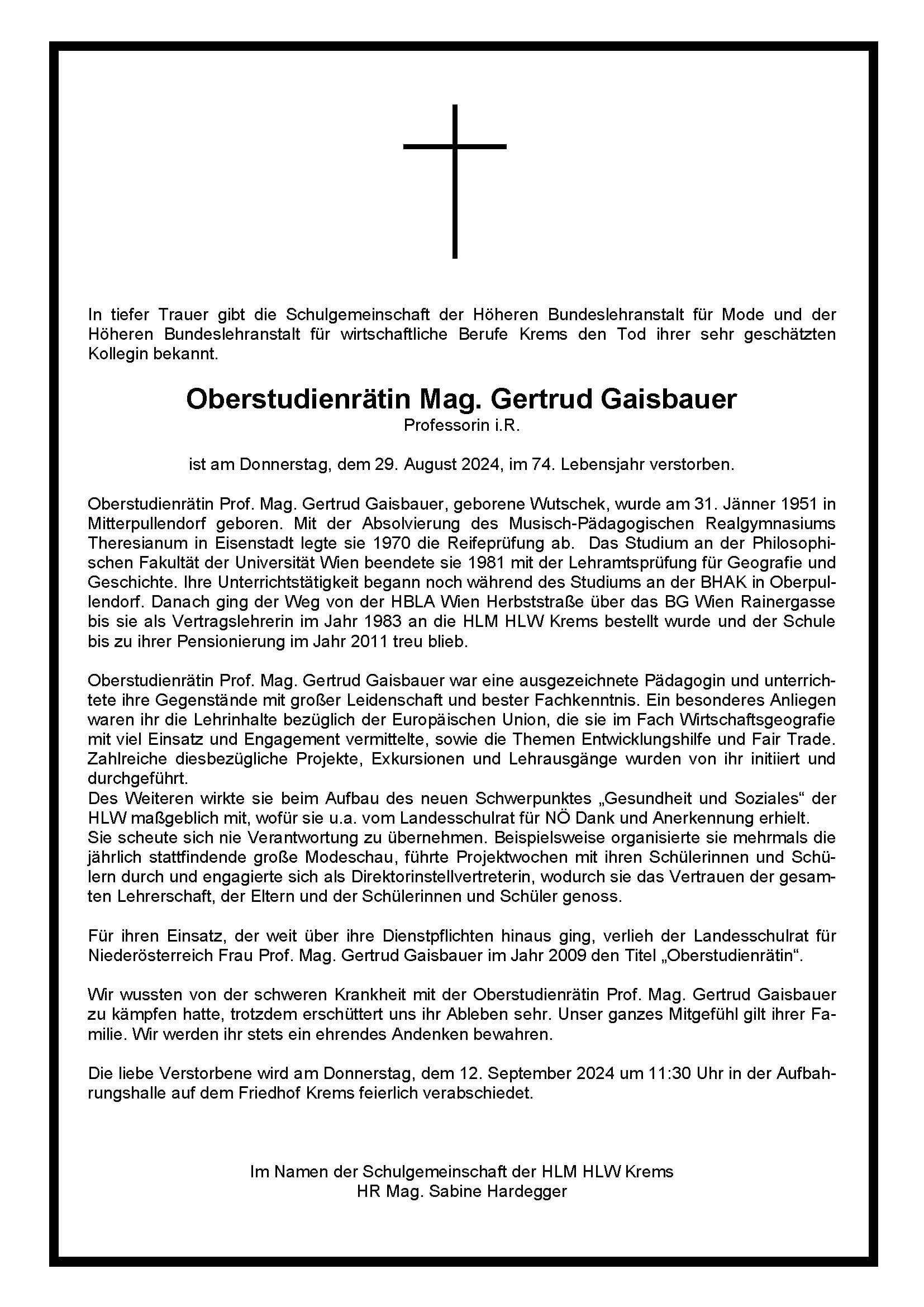 Schulparte OSTR Prof. Mag. Gertrud Gaisbauer 2024